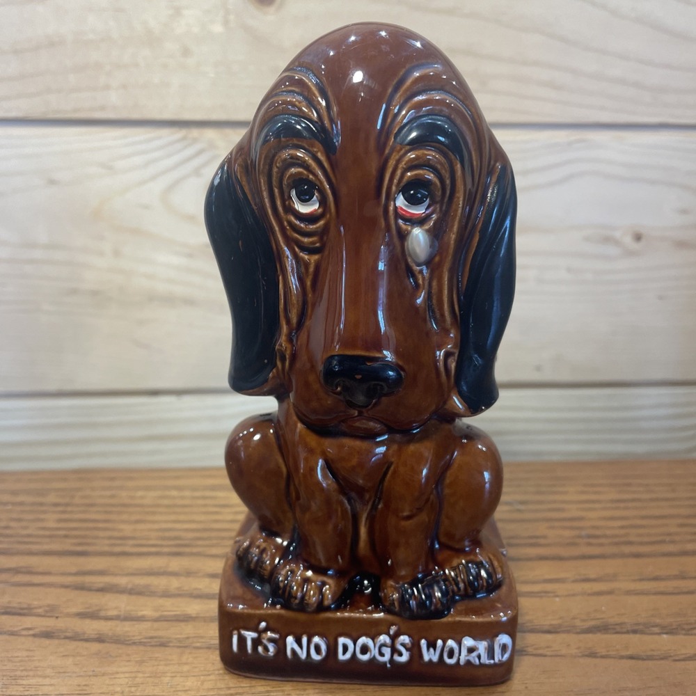 Vintage Basset Hound Mail Napkin Holder Pearl Tear Enesco Japan Ceramic Dog